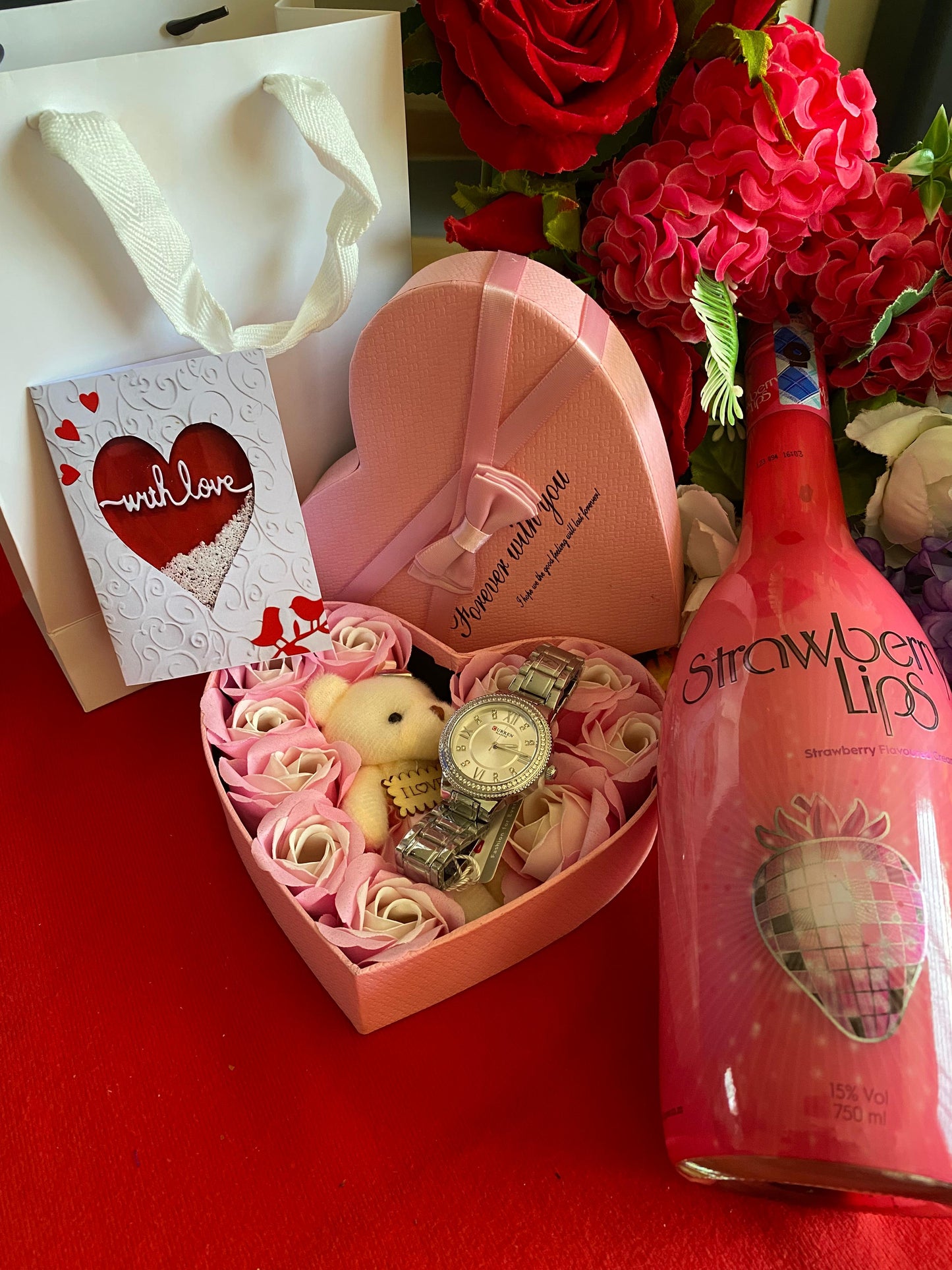 1 A Wine, Loveheart and Watch Gift set