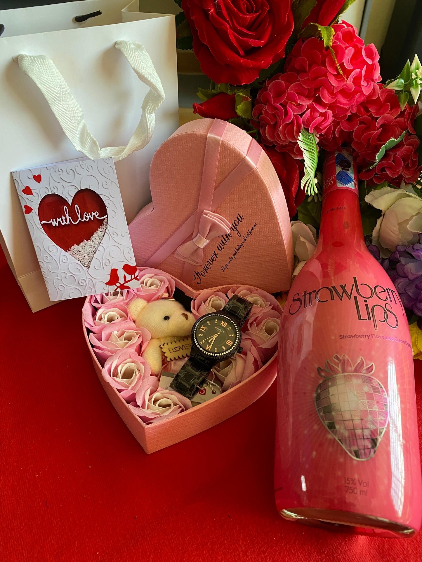 1 A Wine, Loveheart and Watch Gift set