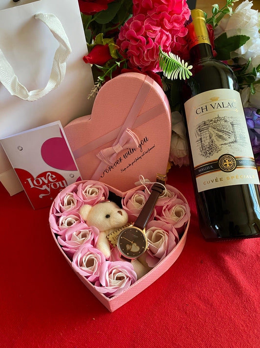 1 A Wine, Loveheart and Watch Gift set